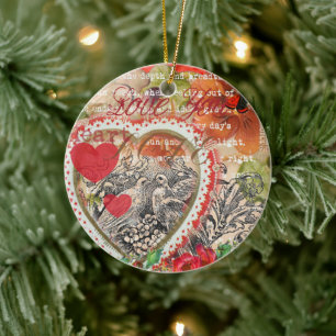 Liebesvögel Herz Rot Art Collage Keramik Ornament