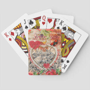 Liebesvögel Herz Rot Art Collage Spielkarten