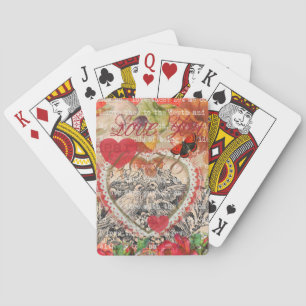 Liebesvögel Herz Rot Art Collage Spielkarten