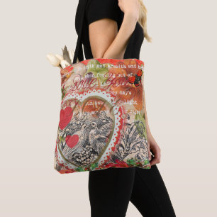 Liebesvögel Herz Rot Art Collage Tasche