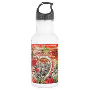 Liebesvögel Herz Rot Art Collage Trinkflasche