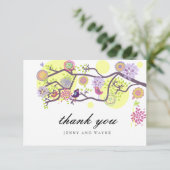 Liebesvögel Hochzeit Dankeschön Karte in Weiß (Stehend Vorderseite)