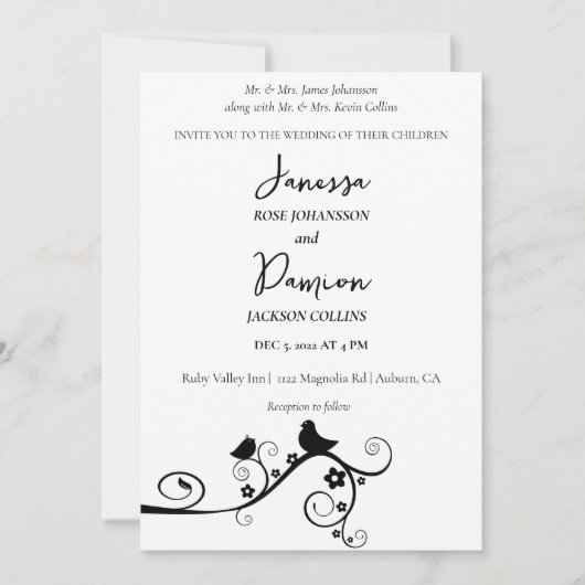 Liebesvögel Hochzeit Einladung (Vorderseite)