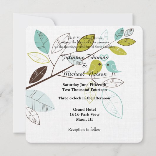 Liebesvögel Hochzeit Einladung (Vorderseite)