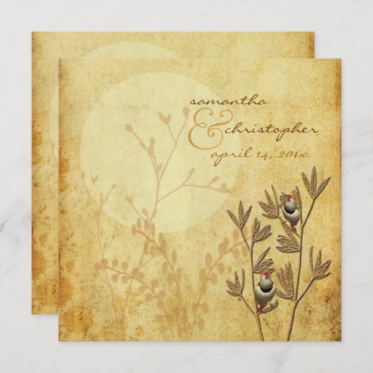 Liebesvögel+Hochzeit Einladungen (Vorne/Hinten)