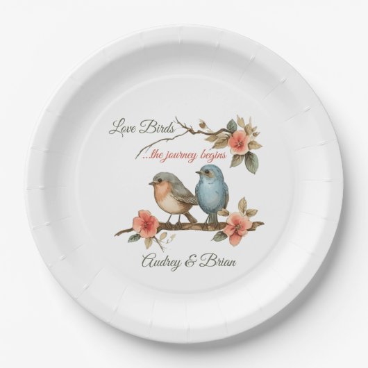 Liebesvögel Hochzeitempfang Pappteller (Vorderseite)