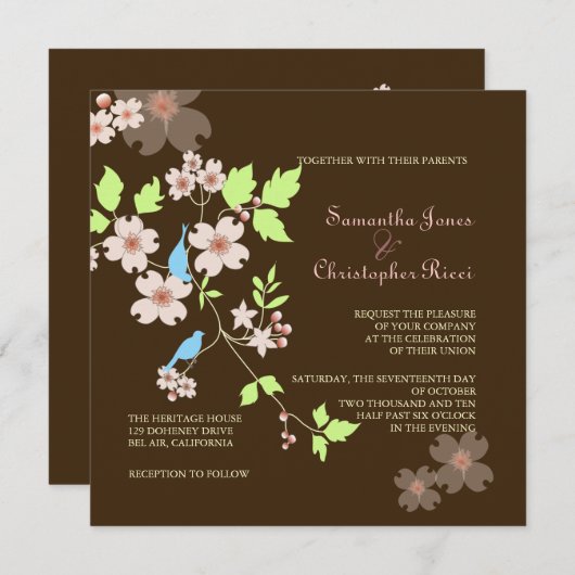 Liebesvögel Hochzeitseinladungen Einladung (Vorne/Hinten)