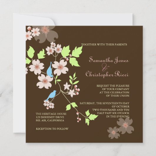 Liebesvögel Hochzeitseinladungen Einladung (Vorderseite)