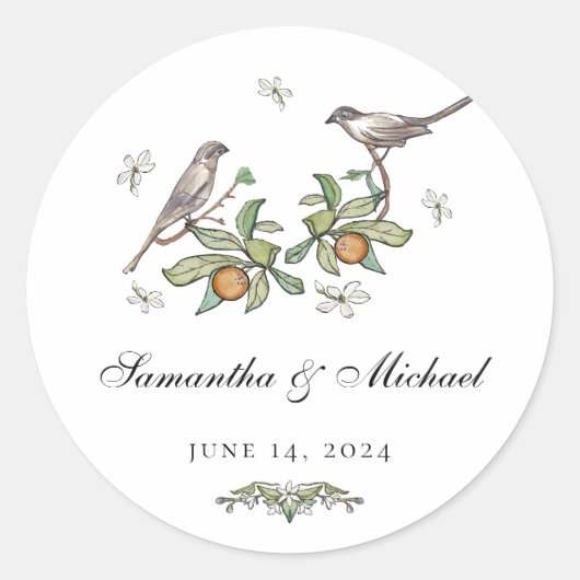 Liebesvögel Hochzeitsticker Runder Aufkleber (Vorderseite)