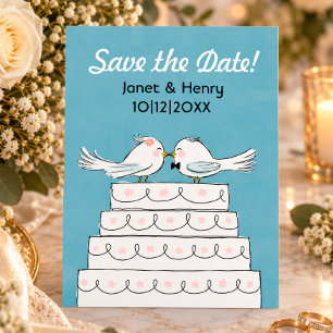 Liebesvögel Hochzeitstorte Kuss Save the Date Ankündigungspostkarte