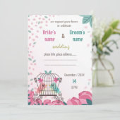 Liebesvögel im Käfig Blumen Hochzeitskarte (Stehend Vorderseite)