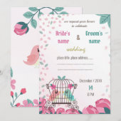 Liebesvögel im Käfig Blumen Hochzeitskarte (Vorne/Hinten)