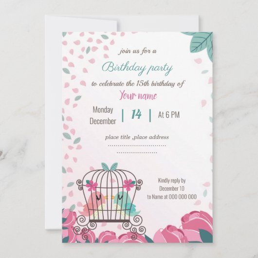 Liebesvögel im Käfig Blumengebäck Geburtstagsparty (Vorderseite)