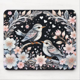 Liebesvögel im Weihnachtsgebirge Mousepad