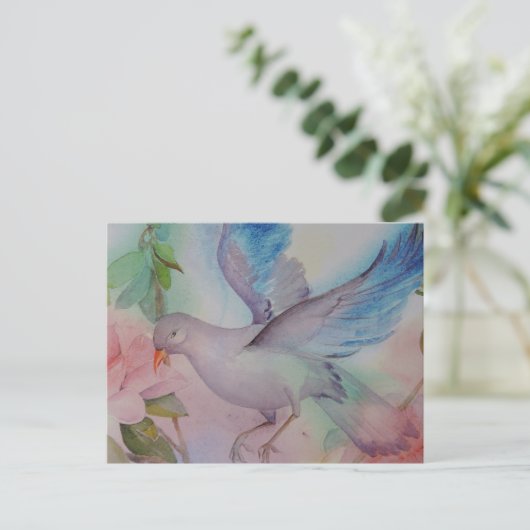 Liebesvogel in Blau und Rosa Postkarte (Stehend Vorderseite)
