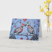 Liebesvögel in einem Herzbaumtag der Toten Karte (Gelbe Blume)