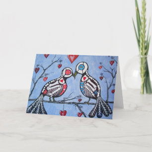 Liebesvögel in einem Herzbaumtag der Toten Karte