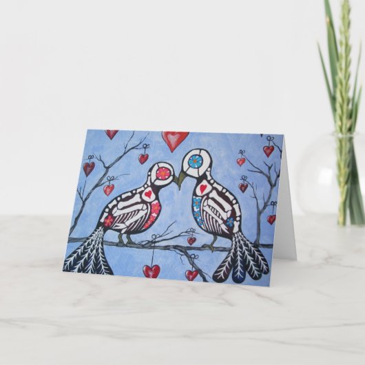 Liebesvögel in einem Herzbaumtag der Toten Karte (Vorderseite)
