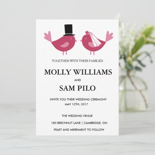 Liebesvögel individuelle Hochzeitseinladung. Einladung (Stehend Vorderseite)