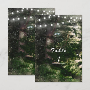 Liebesvögel + Kiefernbaum Nacht Hochzeit Tischnumm Einladung