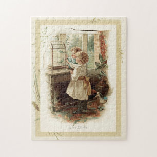 Liebesvögel & Kinder Vintage-Reproduktion Puzzle