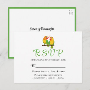Liebesvögel Lieben Vögel Gelb Grün Hochzeit RSVP  Postkarte