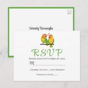 Liebesvögel lieben Vögel Gelb Grün Hochzeit RSVP Postkarte
