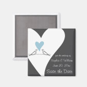 Liebesvögel Light Blue Heart Hochzeit speichern da Magnet (Vorderseite/Rückseite)