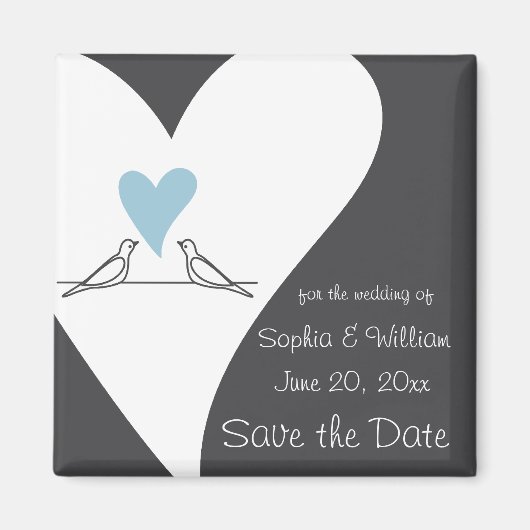 Liebesvögel Light Blue Heart Hochzeit speichern da Magnet (Vorne)