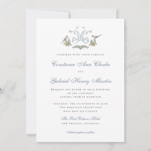 Liebesvögel "M" Monogramm-Hochzeitseinladung Einladung