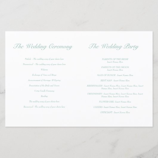 Liebesvögel minzen grünes Hochzeitsprogramm (Rückseite)