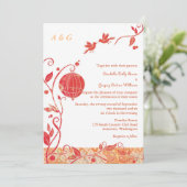 Liebesvögel Mit Monogramm Hochzeit Einladung (Stehend Vorderseite)