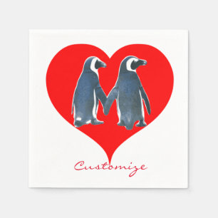 Liebesvögel Penguin Paare Rotes Herz Thunder_Cove Serviette