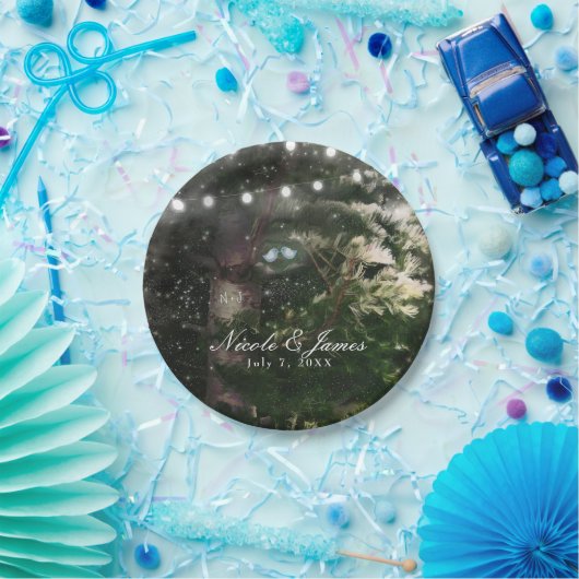 Liebesvögel + Pine Tree Night Hochzeit Empfang Pappteller (Party)