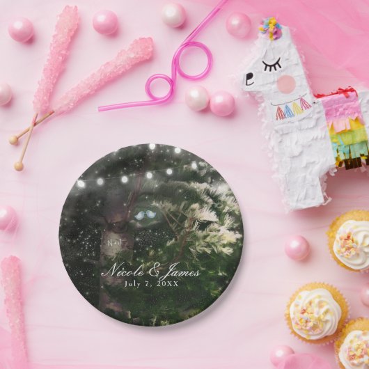 Liebesvögel + Pine Tree Night Hochzeit Empfang Pappteller (Party)