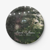 Liebesvögel + Pine Tree Night Hochzeit Empfang Pappteller (Vorderseite)