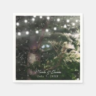 Liebesvögel + Pine Tree Night Hochzeit Empfang Serviette