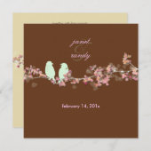 Liebesvögel Rosa Blüten/Beige Einladung (Vorne/Hinten)