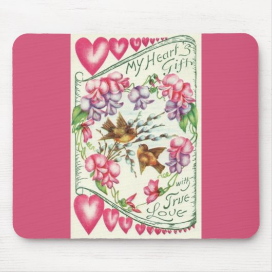 Liebesvögel Rosa Vintager Valentinstag Mousepad (Vorne)