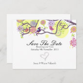 Liebesvögel Save the Date Karte in Weiß (Vorne/Hinten)