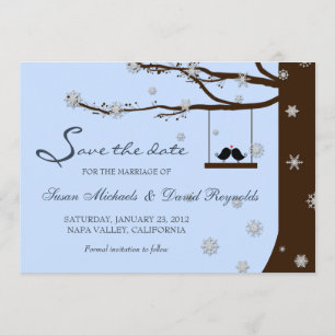 Liebesvögel Schneeflocke Eiche Winter Hochzeitster Save The Date