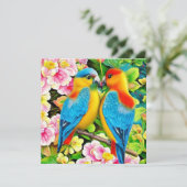 Liebesvögel Schöne Farbe Einladung (Stehend Vorderseite)