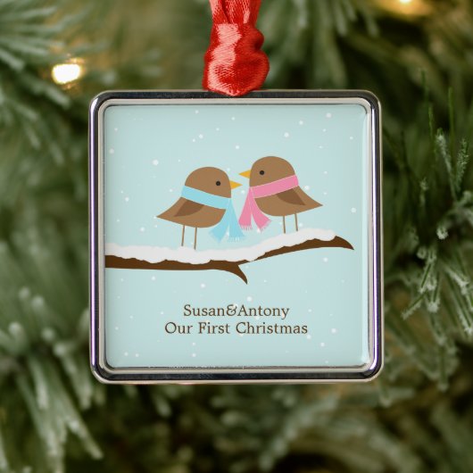 Liebesvögel Silbernes Ornament (Baum)