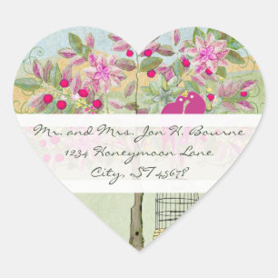 Liebesvögel sitzen in einem Siegel für Bäume Hochz Herz-Aufkleber