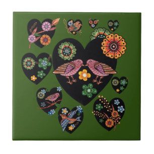 Liebesvögel Skandinavische Volkskunst Kunst Fliese