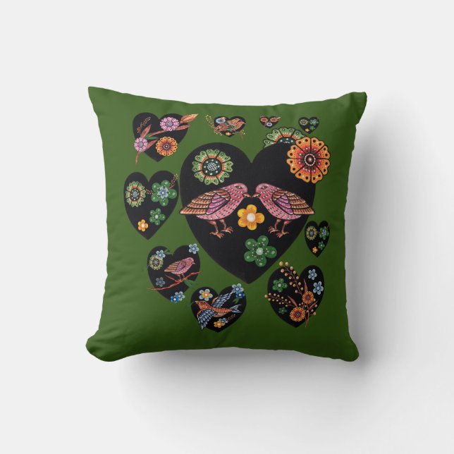 Liebesvögel Skandinavische Volkskunst Kunst Kissen (Vorderseite)