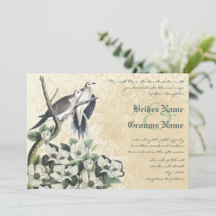 Liebesvogel-Tauben und Magnolie Hochzeitseinladung Einladung