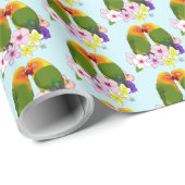 Liebesvögel Tropische Blume Geschenkpapier (Rolleneckpunkt)