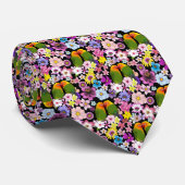 Liebesvögel Tropische Blume Krawatte (Gerollt)