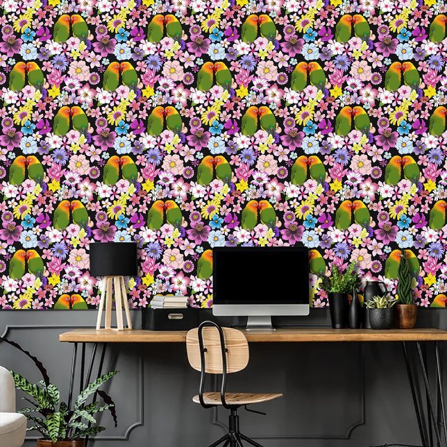 Liebesvögel Tropische Blume Tapete (Von Creator hochgeladen)